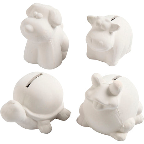 Creativ Company Spardose Tier, H: 7-10 cm, weiß, 4 Stück 1 Box