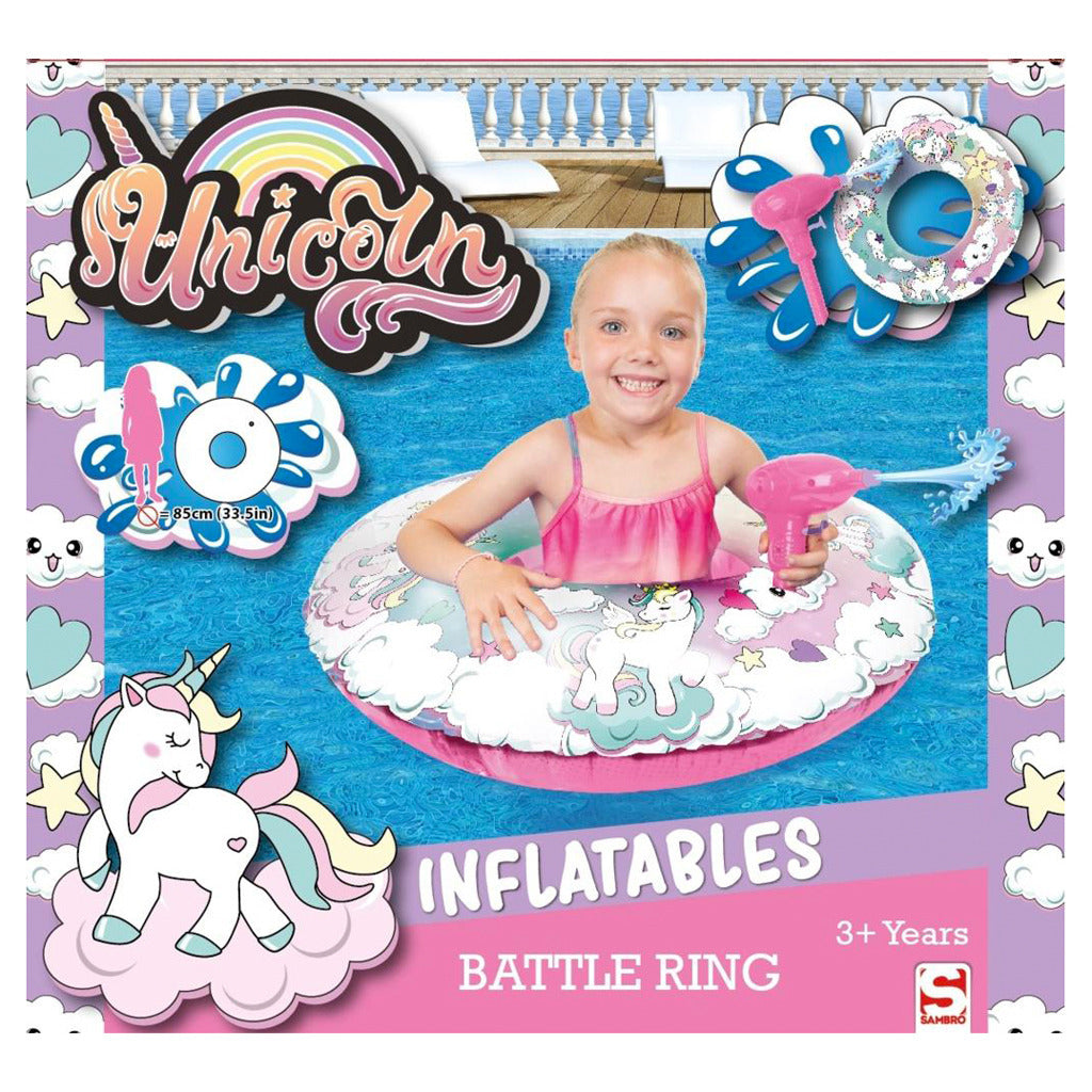 Sambro Einhorn-Kampfring-Schwimmband mit Wasserpistole 85 cm