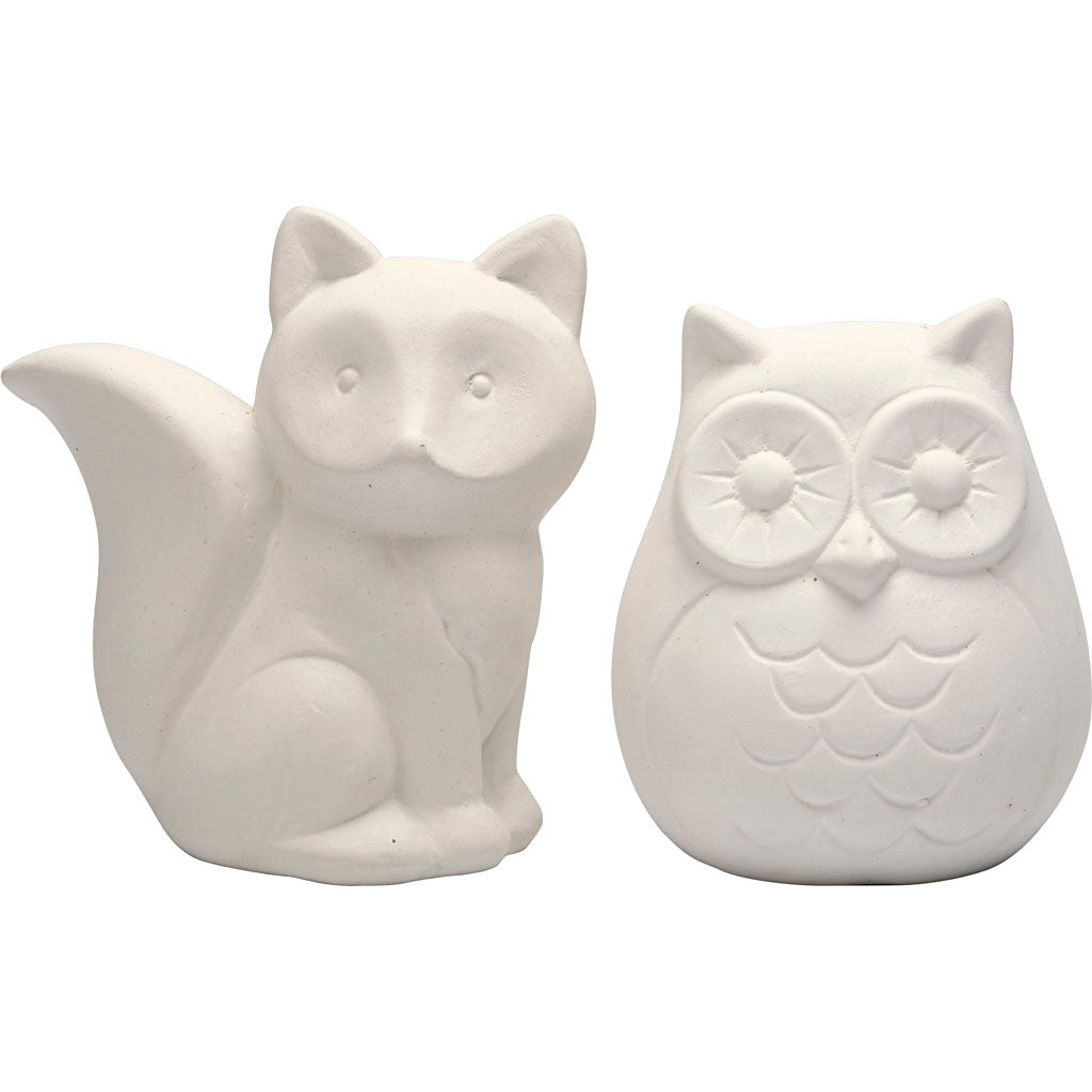 Creativ Company Tier-Spardose, Eule und Fuchs, H: 9 cm, weiß, 2 Stück 1 Box