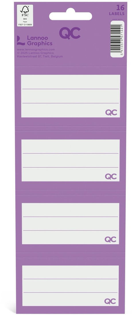 Qc Color selbstklebende Schuletiketten lila – Set mit 16 Stück