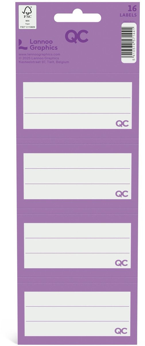 Qc Color selbstklebende Schuletiketten lila – Set mit 16 Stück
