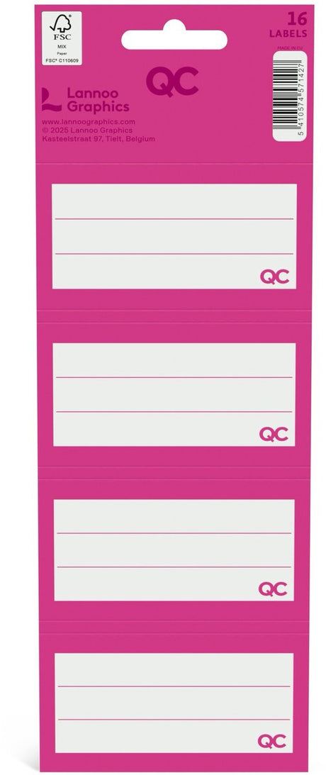 Qc Color selbstklebende Schuletiketten Fuchsia – Set mit 16 Stück