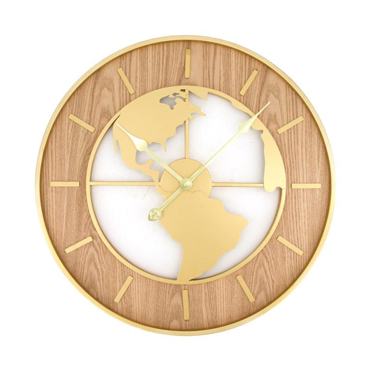 Natürliche Sammlungsuhr, Metall-Holz, ø60 cm, Weltkarte