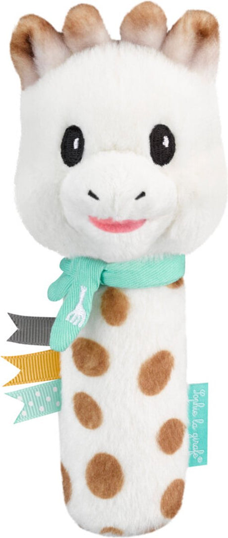 Sophie die Giraffe Quetschrassel – Rassel – Babyspielzeug – Mutterschaftsgeschenk – Babyparty-Geschenk – ab 3 Monaten – Plüsch – 16 x 6 x 6,5 cm – weiß, braun, türkis