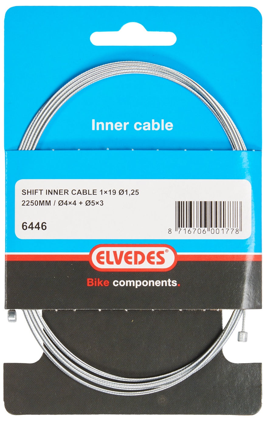 Elvedes schakel binnenkabel 2250 mm 1 x 19 draads verzinkt ø1,25 met n-nippel ø4×4 + tø5×3 (per stuk) - zilver