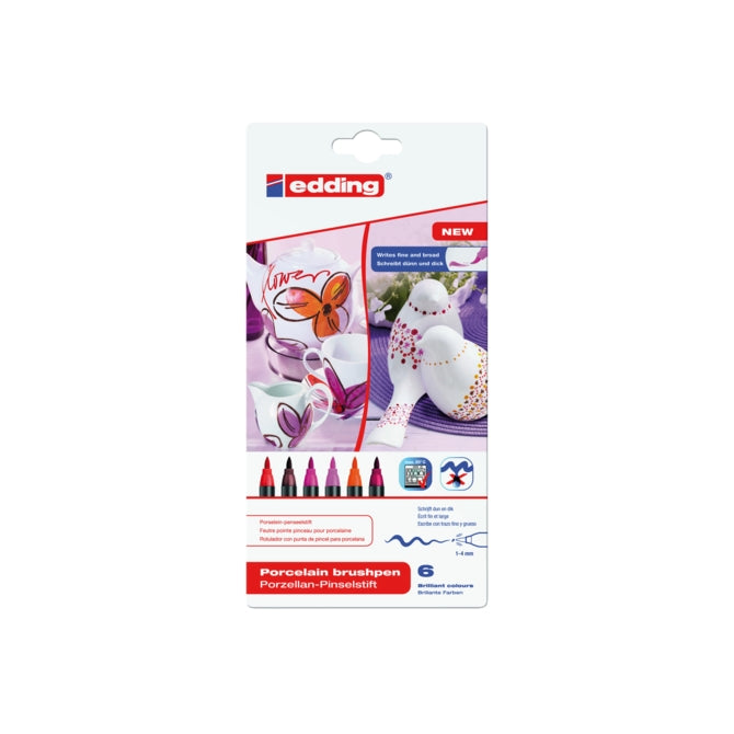 Quantore Porzellanmarker, Pinselstift, warme Farben, 6er-Set.