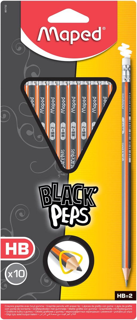 Maped Office Maped Black'Peps Bleistift mit Radiergummi HB, Blister mit 10 Stück