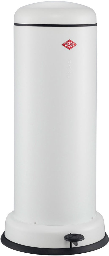 Wesco großer Baseboy-Abfallbehälter mit Soft-Close | 30 Liter | Metall - mattweiß | Treteimer