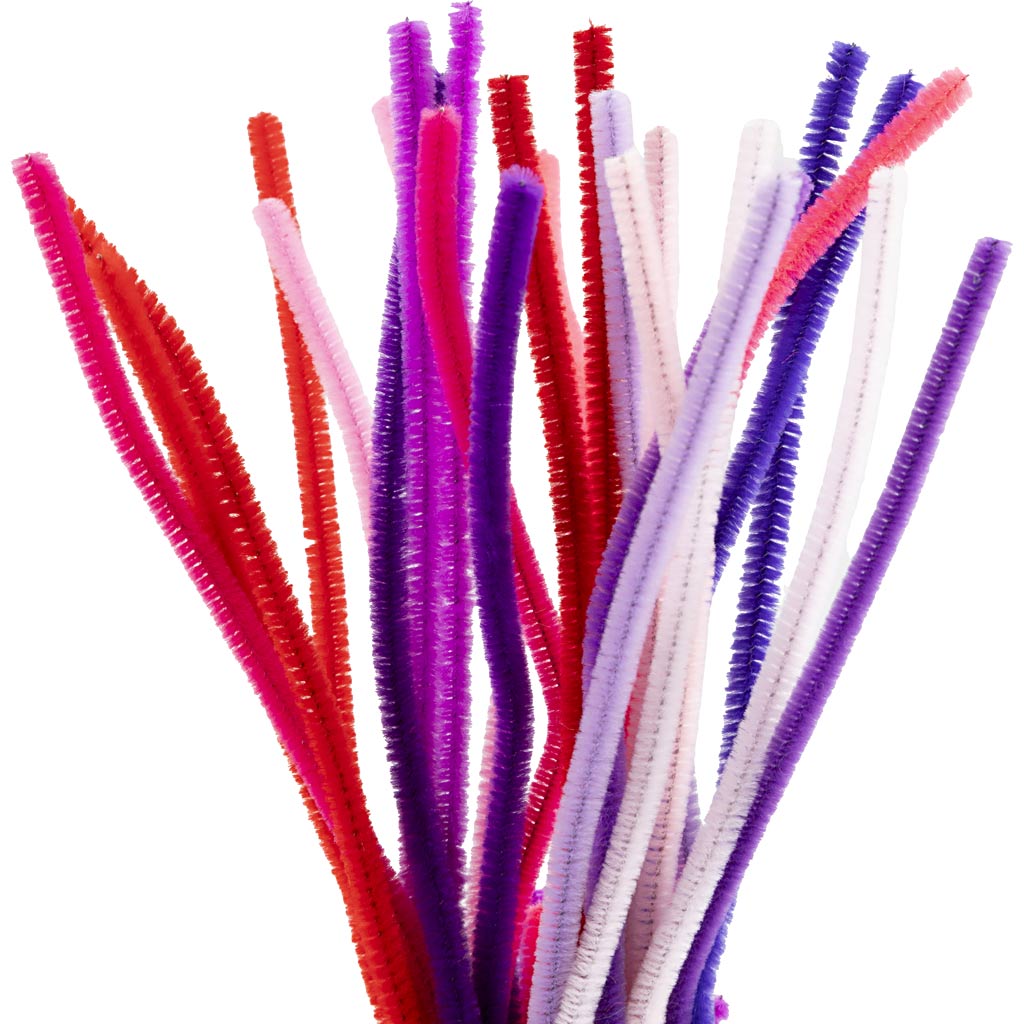 Creativ Company Chenille, L: 30 cm, Stärke 6 mm, lila rosa Harmonie, 25 Stück 1 Box