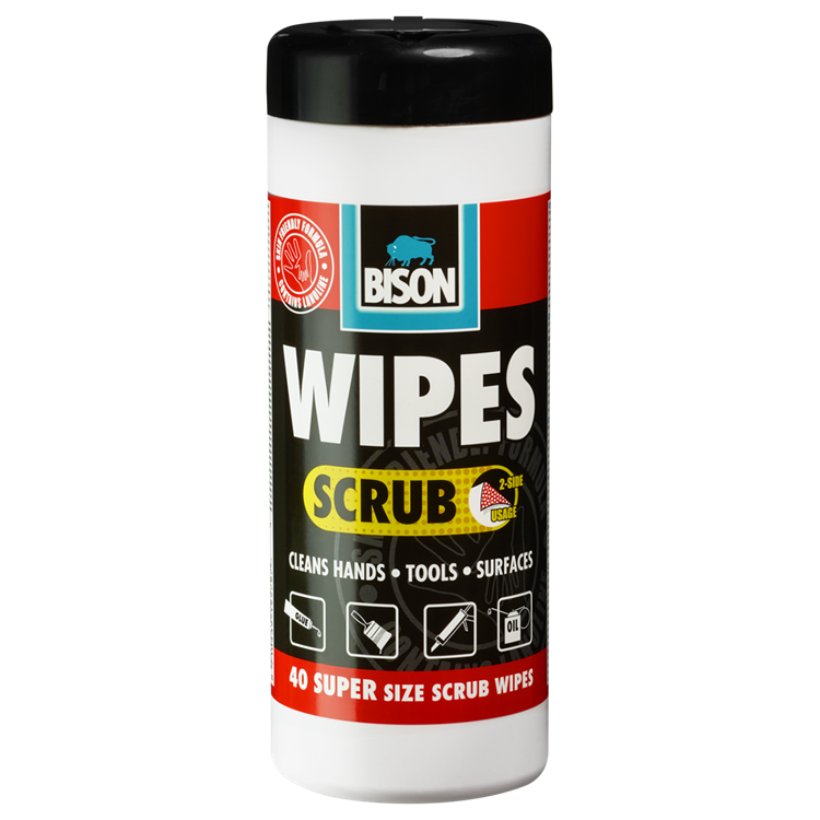 Bison wipes scrub - 40 stuks - reinigingsdoekjes voor het verwijderen van vlekken natte verf, kit, bitumen, purschuim meer