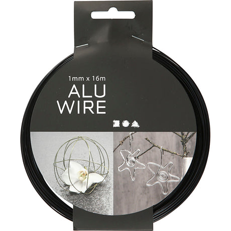 Creativ Company Aludraht, rund, Stärke 1 mm, schwarz, 16 m 1 Rolle