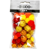 Creativ Company Pompons, D 15+20 mm, orange, rot, gelb, 48 div. 1 Box