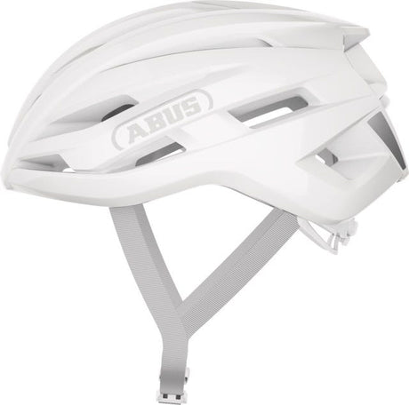 Abus Fahrradhelm Stormchaser Ace Pure White M - 54-58 cm - Weiß - für den Einsatz an Rennrädern - Gravelbikes geeignet - 220 g