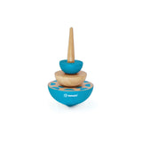 Houten tol geom blauw. 8 x 5 x 15 cm. 5+