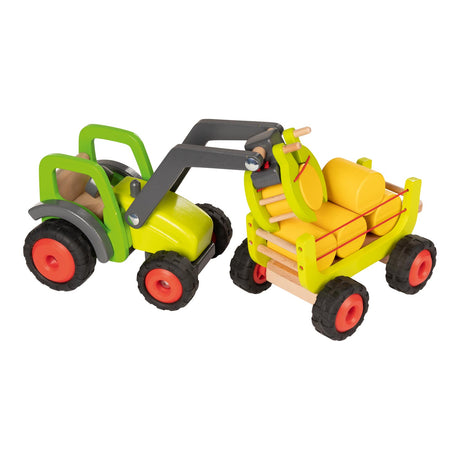 Goki wooden tractor with hay wagon