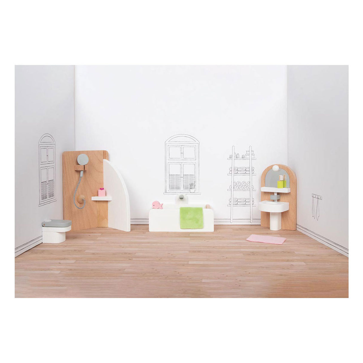 Goki Wooden Puppet Furniture Badezimmer, 10dlg.