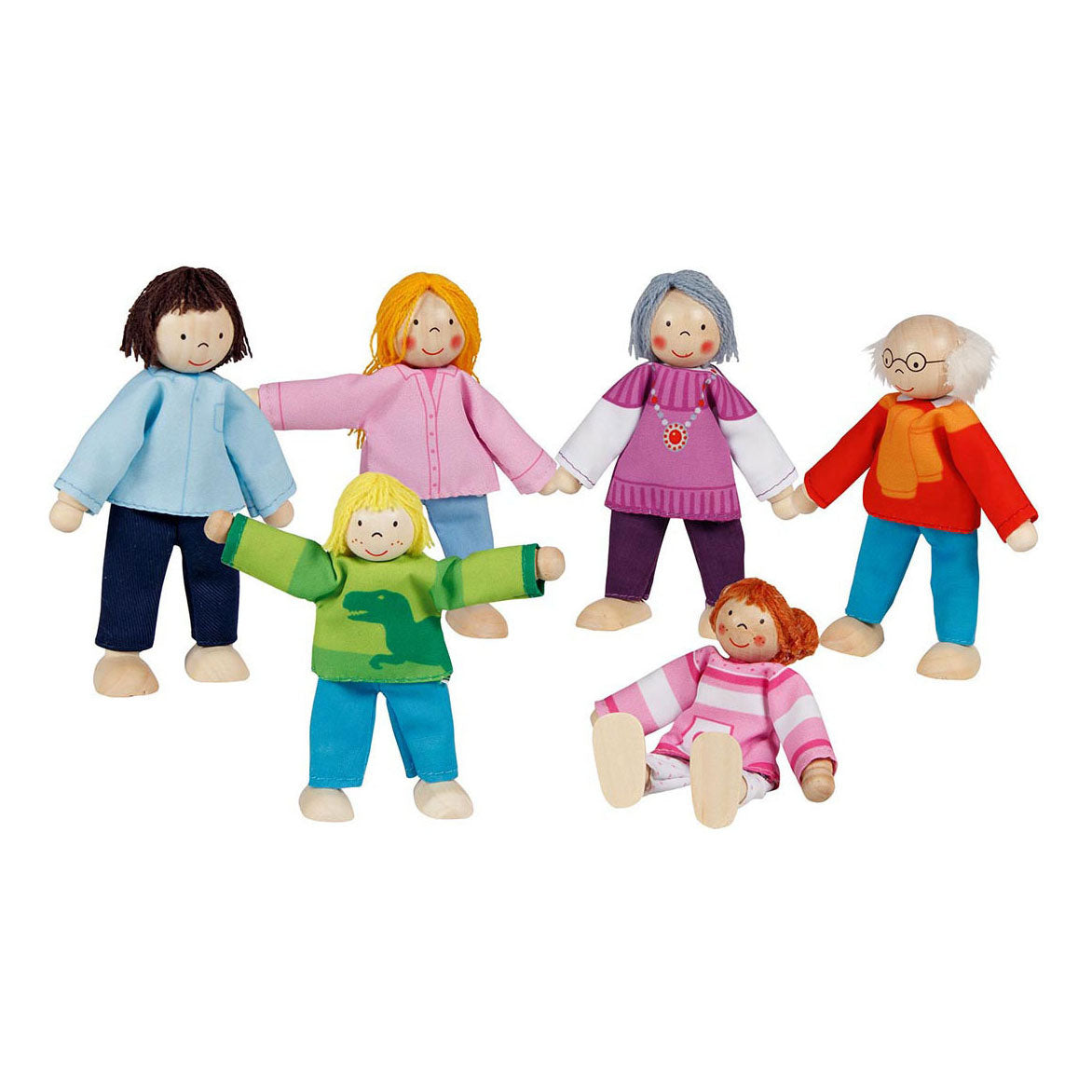 Goki wooden dollhouse dolls flexible modern family, 6st.