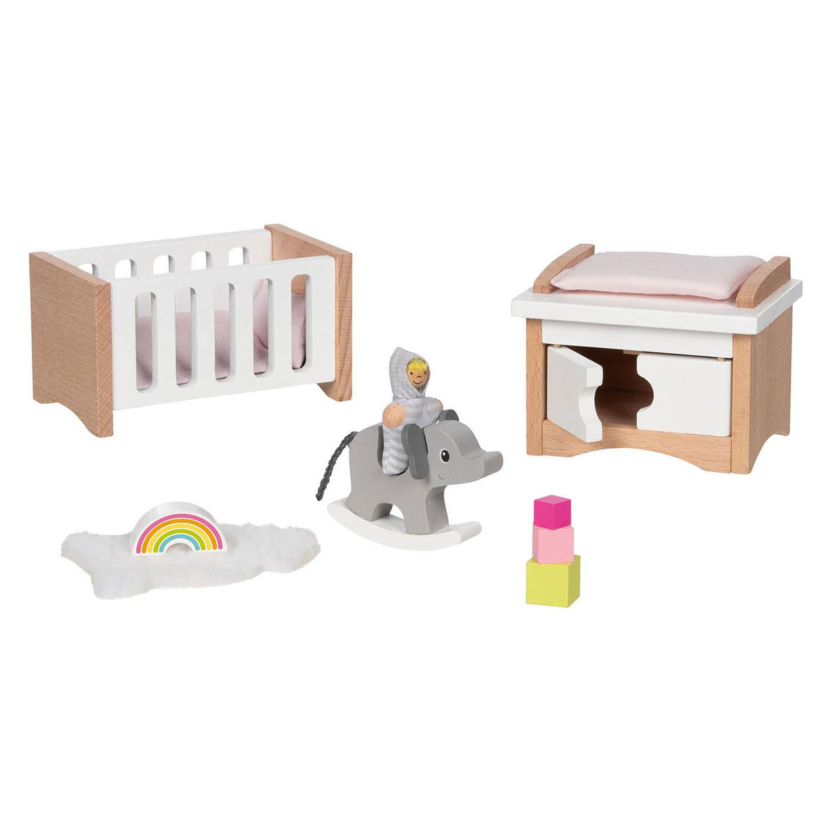 Goki houten poppenmeubels babykamer, 12dlg.