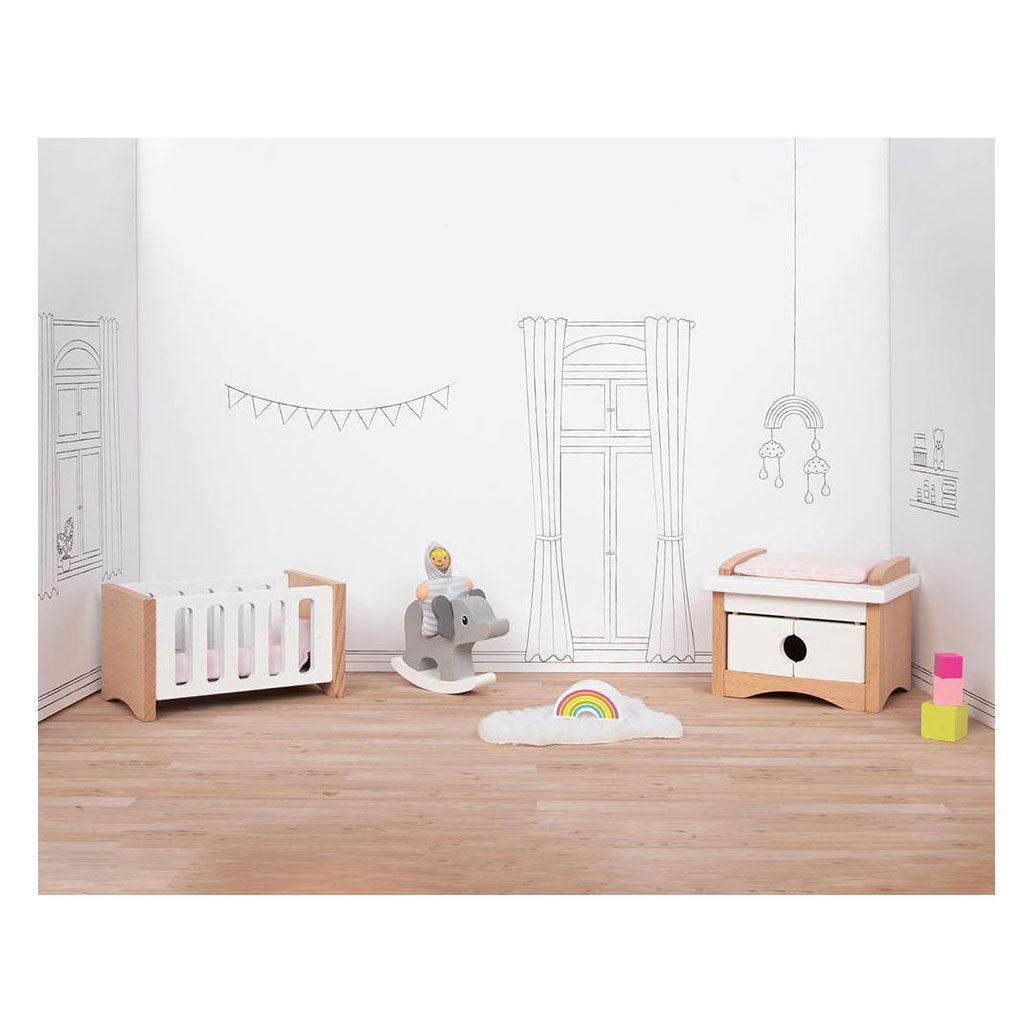 Goki houten poppenmeubels babykamer, 12dlg.