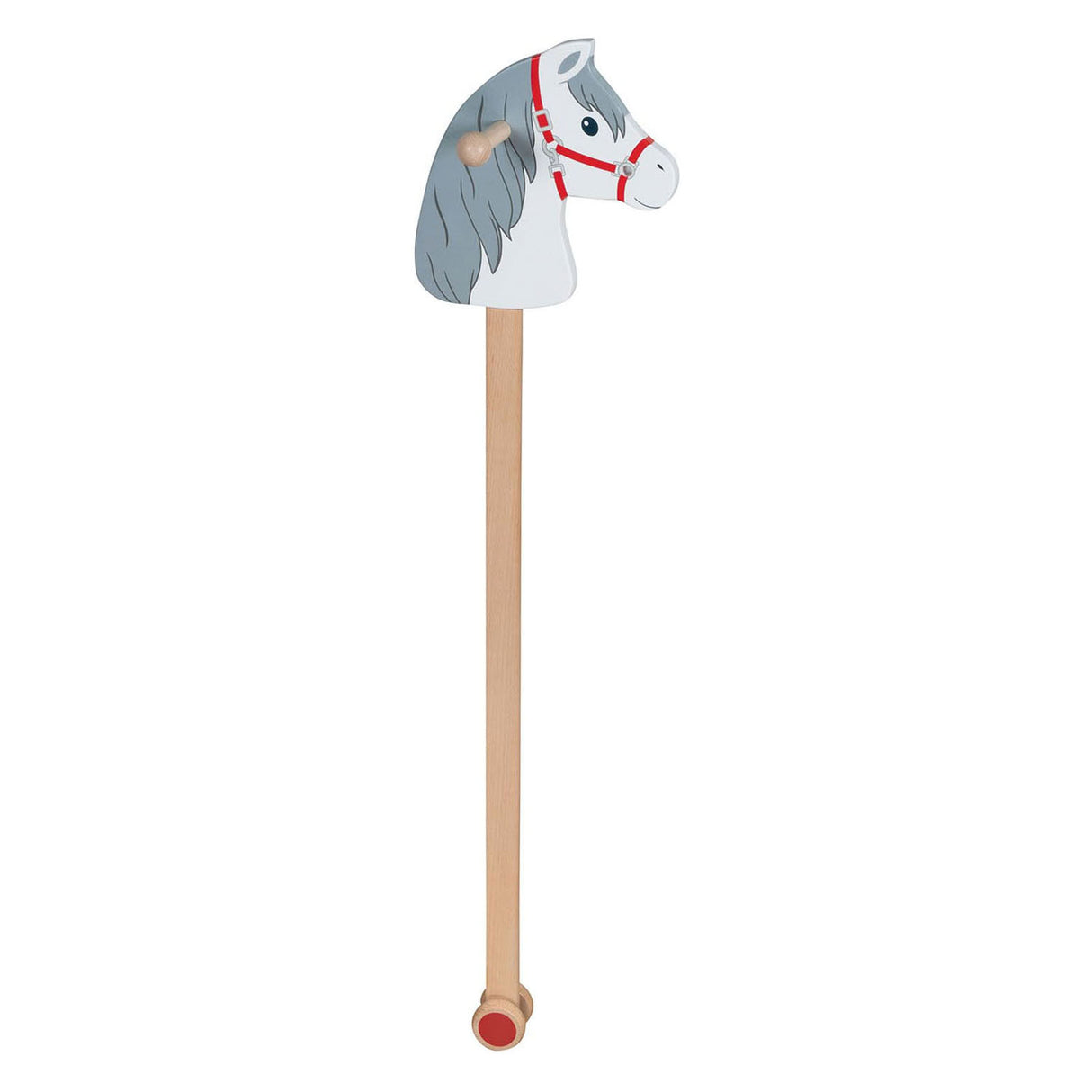 Goki Wooden Hobby Horse Bianco con lune grigie