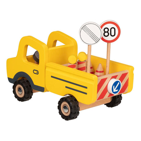 Goki wooden work vehicle with traffic signs, 7dlg.