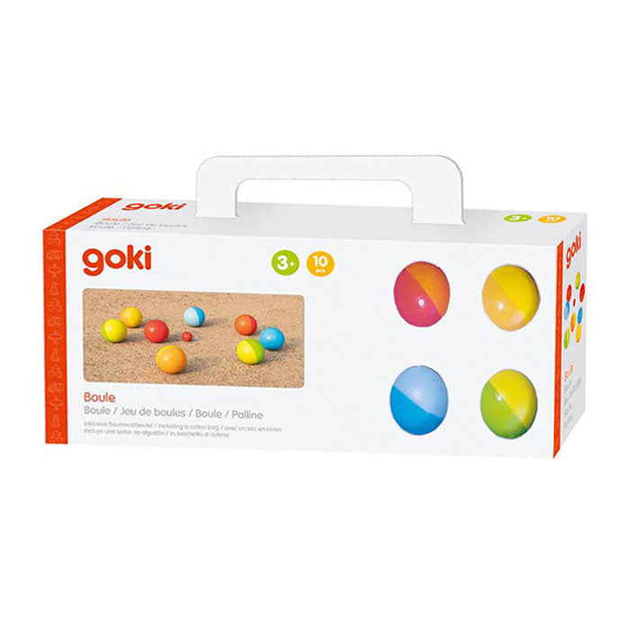 GOKI WOODEN JEU DE BOULES avec sac en coton, 9dlg.