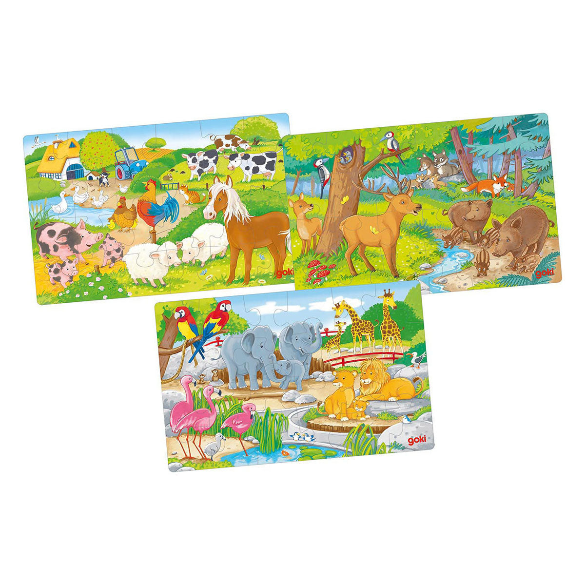 Goki -Holzbein -Puzzle -Tiere, 3 -Set von 3