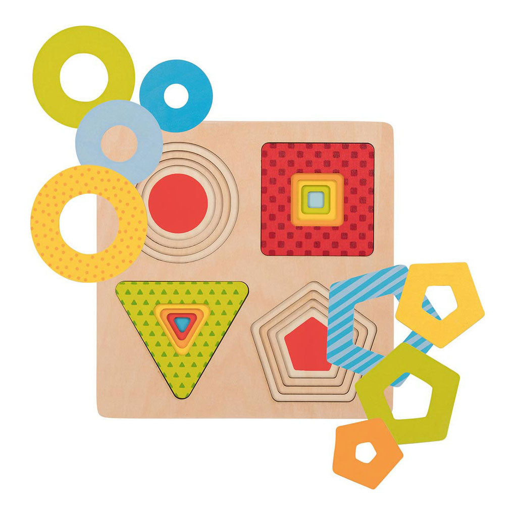 Goki wooden layer puzzle geometric shapes, 16st.