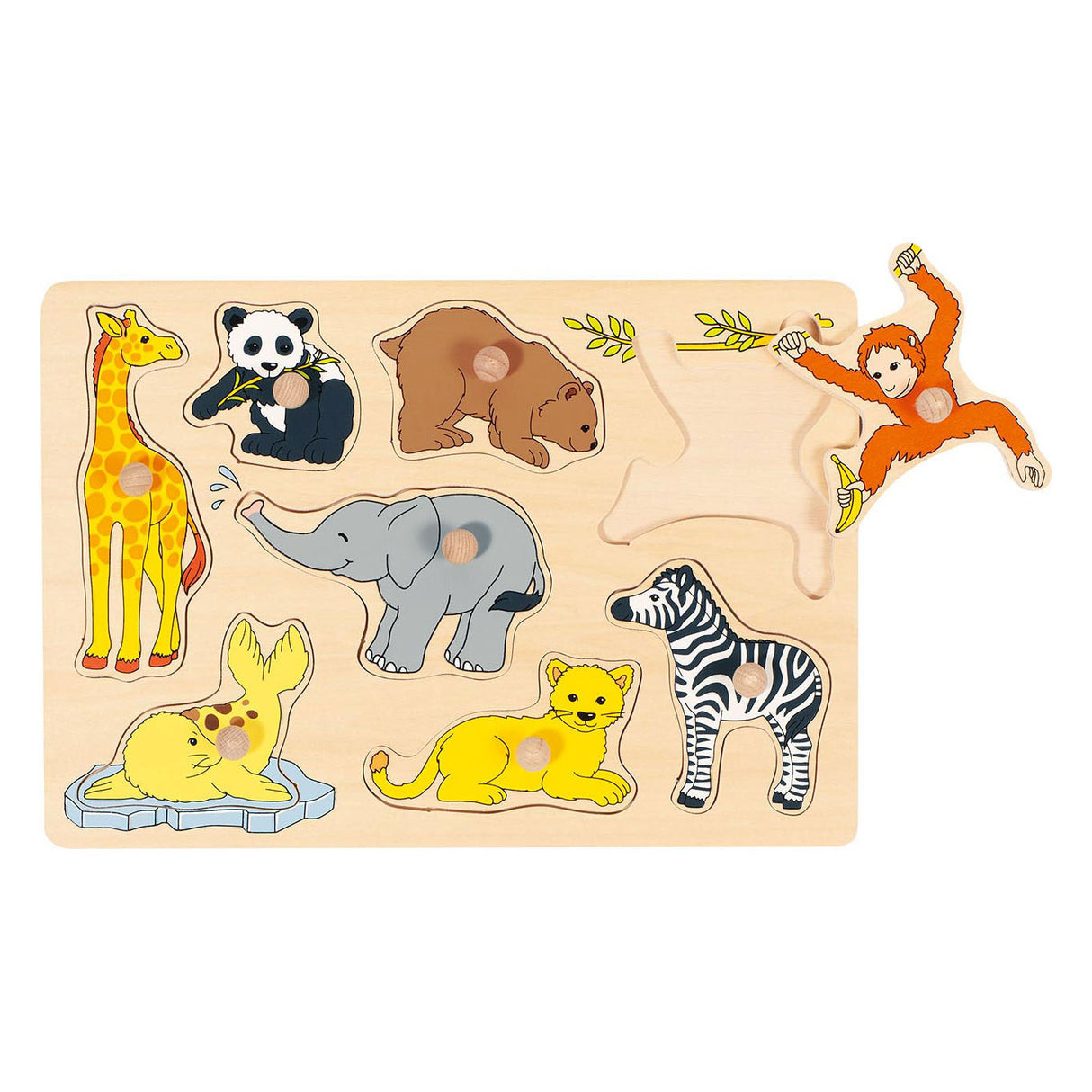 Goki Wooden Nick Puzzle Wild Young Animals, 8st.