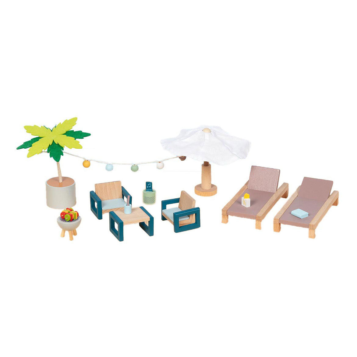 Goki Wooden Dollhouse Garden Furniture Set Malorca