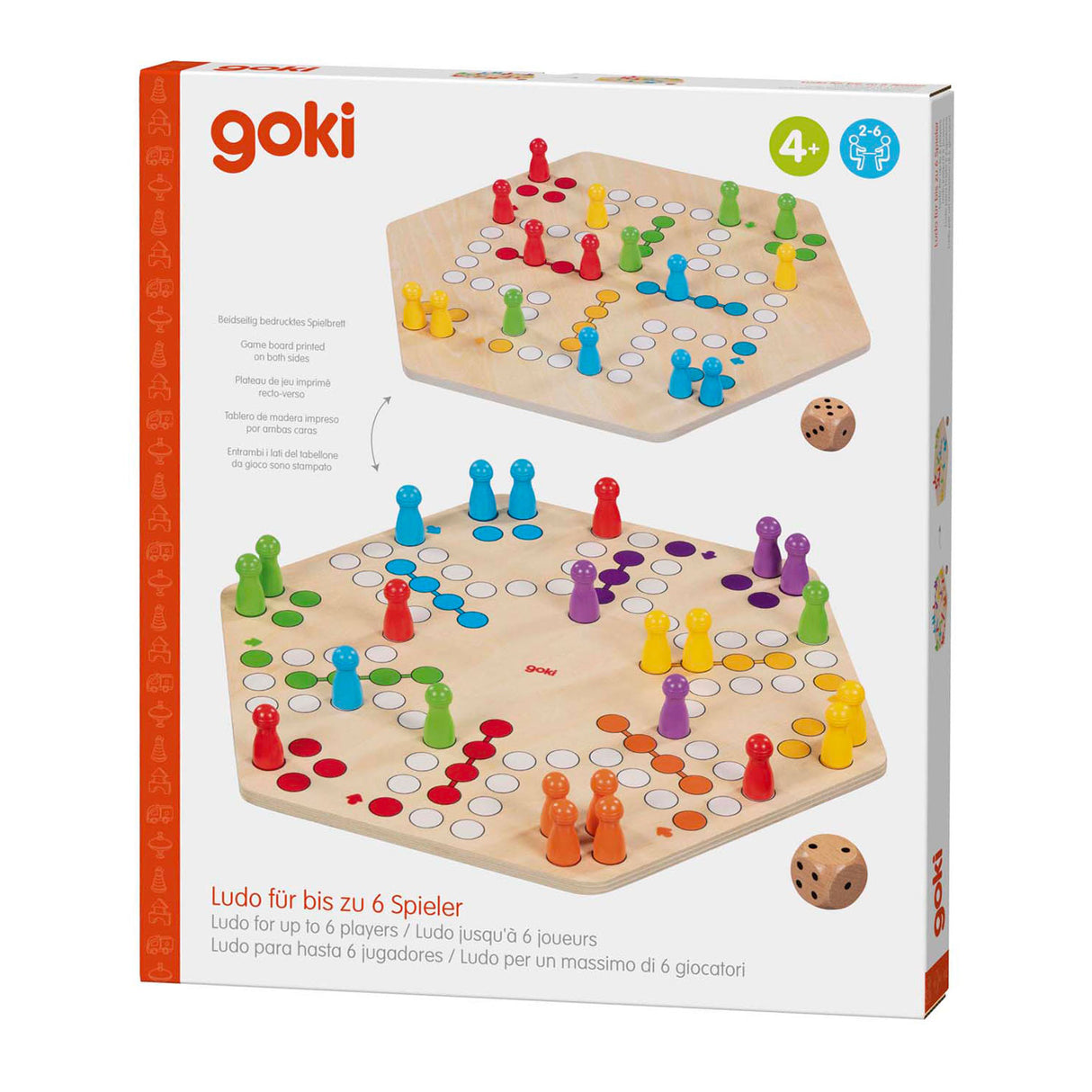 Goki Ludo-Spiel aus Holz für 6 Spieler