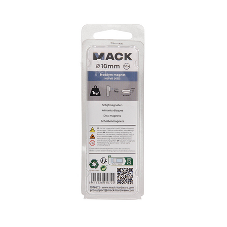 Mack 1076872 - schijfmagneten neodymium 10mm*2mm (n35) - zilver 50st | 4 stuks