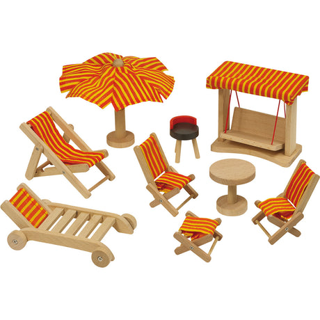 Goki Puppenhausmöbel Serie 2: 9-teilige Gartenmöbel, für Puppe