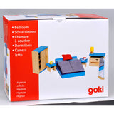 Goki Puppenhausmöbel: Modernes Schlafzimmer 14-teilig (inkl. Bettwäsche, exkl.