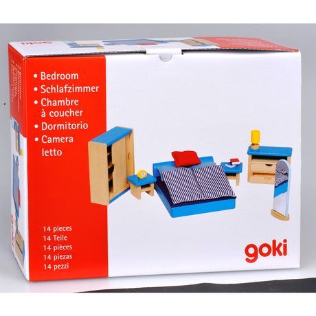 Goki Puppenhausmöbel: Modernes Schlafzimmer 14-teilig (inkl. Bettwäsche, exkl.