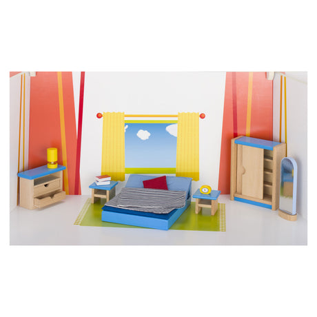 Goki Puppenhausmöbel: Modernes Schlafzimmer 14-teilig (inkl. Bettwäsche, exkl.