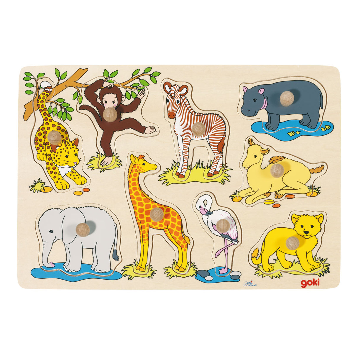 Goki Wooden Nick Puzzle Animaux sauvages, 9dlg.