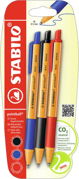 Stabilo pointball Kugelschreiber blau schwarz rot - 3 Stk.