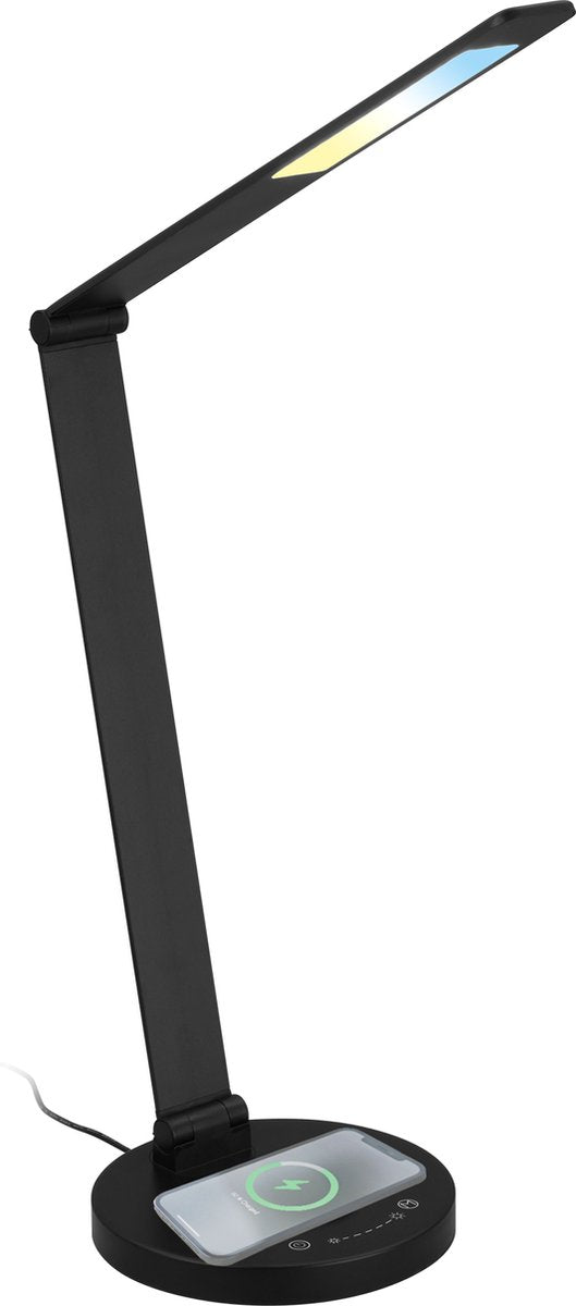 Briloner cuma – LED-Schreibtischlampe – mit induktiver Ladeschale – dimmbar – Touch – Memory-Funktion – CCT-Farbtemperatursteuerung – ø18 x 44 cm – Schwarz