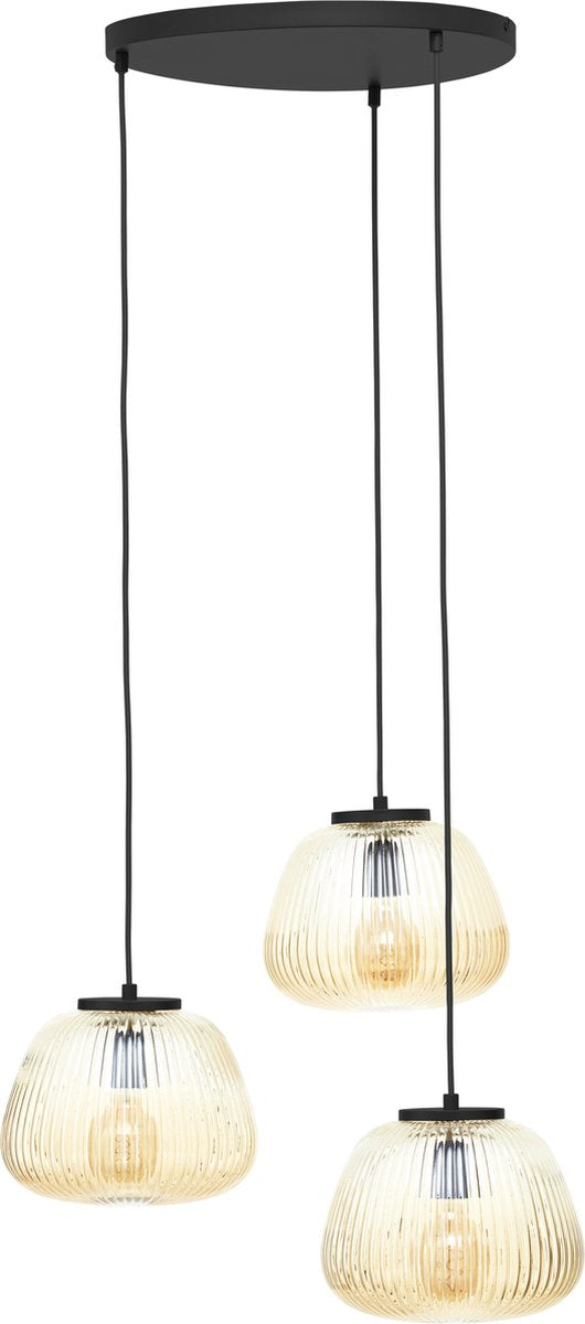 Brilliant Kaizen – Hängelampe – 3-flammig rund – Glas – 3xE27 max. 40 W – Bernsteinschwarz