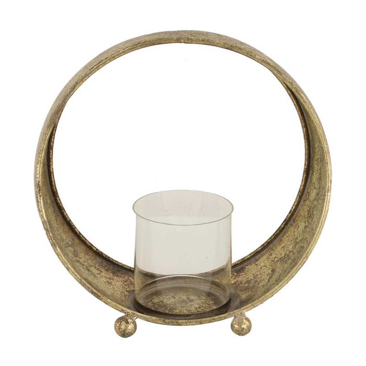 Naturel collections dijk natural collections kandelaar rond metaal met glas 27,5x14,5x28cm goud