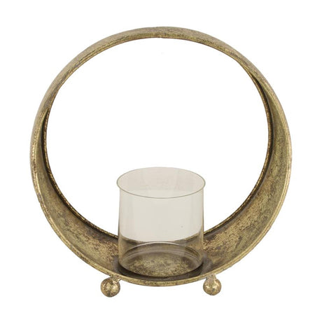 Naturel collections dijk natural collections kandelaar rond metaal met glas 27,5x14,5x28cm goud