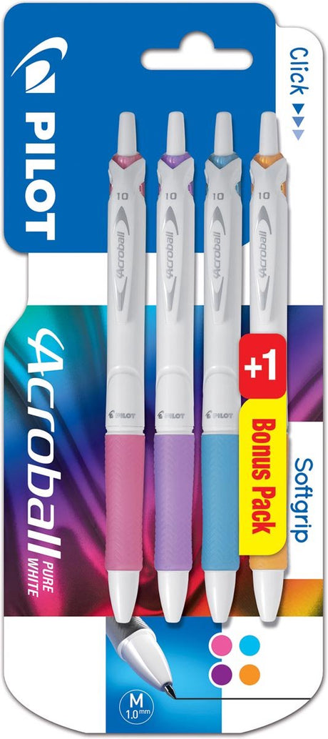Pilot Kugelschreiber Acroball reinweiß | Blister mit 3 + 1 gratis | in fröhlichen Farben