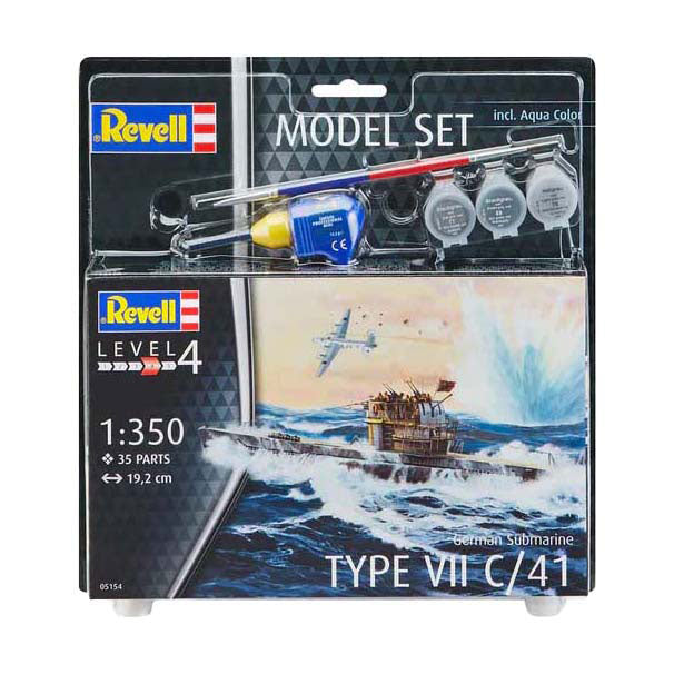 Revell Modellbausatz - Deutsches U-Boot Typ VII C 41 1:350 - 35-tlg. - inkl. Grundfarben