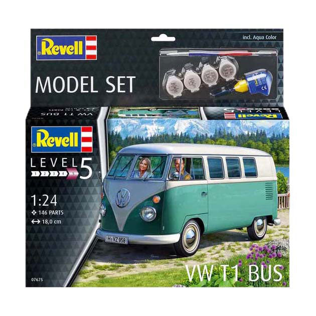 Revell Modellbausatz - VW T1 Bus 1:24 - 146-tlg. - inkl. Grundfarben