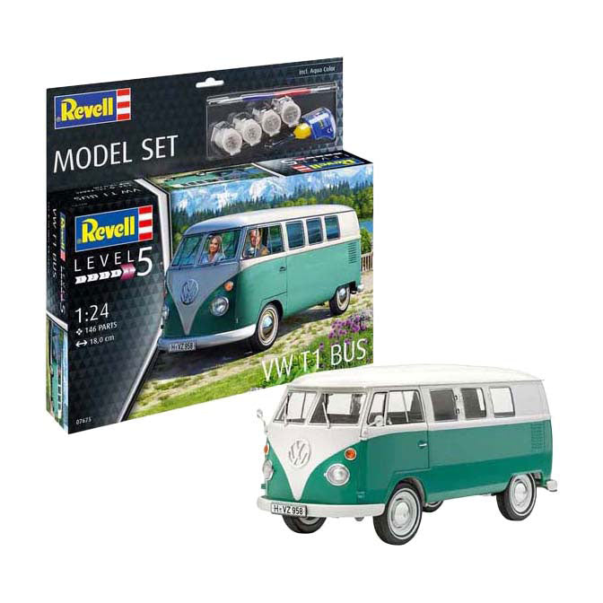 Revell Modellbausatz - VW T1 Bus 1:24 - 146-tlg. - inkl. Grundfarben