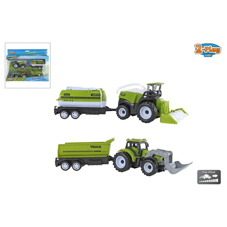 2-Spiel-Traktor und Mähdrescher mit 2 Anhängern, 24 cm