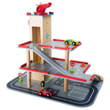 Small foot wooden parking garage with accessories