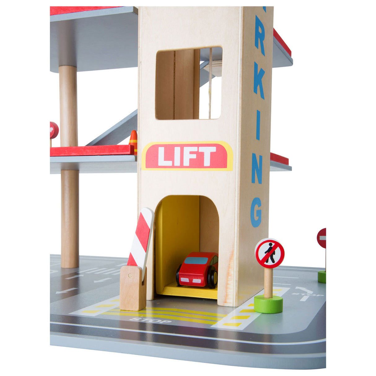 Small foot wooden parking garage with accessories