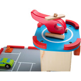 Small foot wooden parking garage with accessories